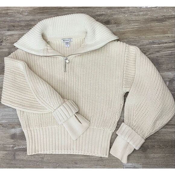 Athleta Alder Chunky Cable Knit Sweater Cream Sz L - Picture 4 of 11